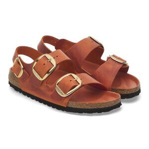 Birkenstock Shoes Milano Big Buckle Burnt Orange Oiled Leather Sandals